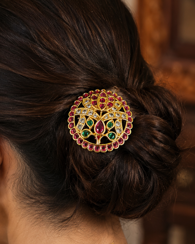 Antique Gold Kemp Ruby Jada billa with Lotus Petal Lattice | ONK221