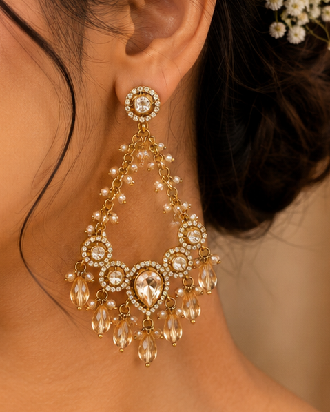 Gold Champagne Crystal Chandelier Earrings | OL252