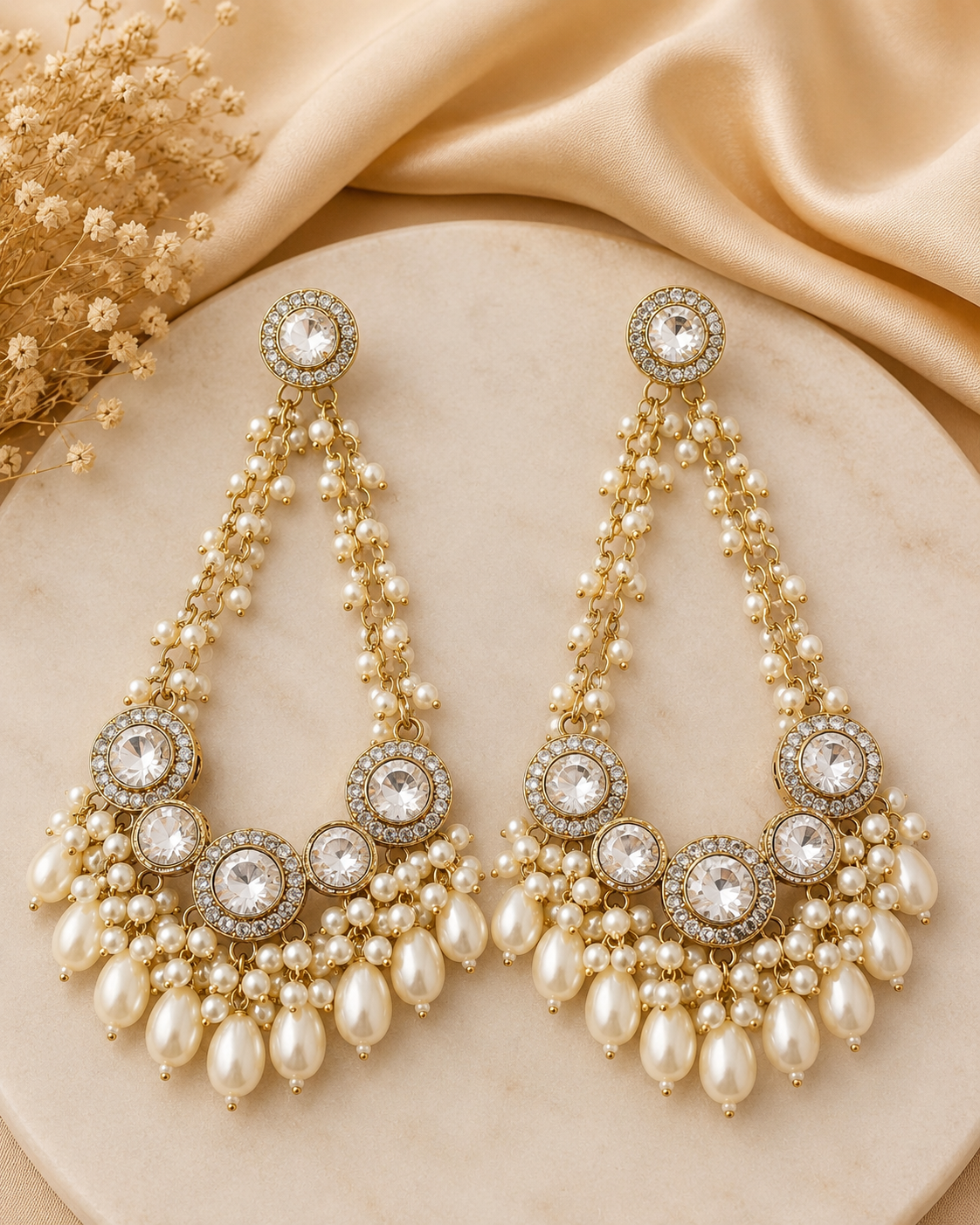 Silver White Crystal Chandelier Earrings with CZ | OL253