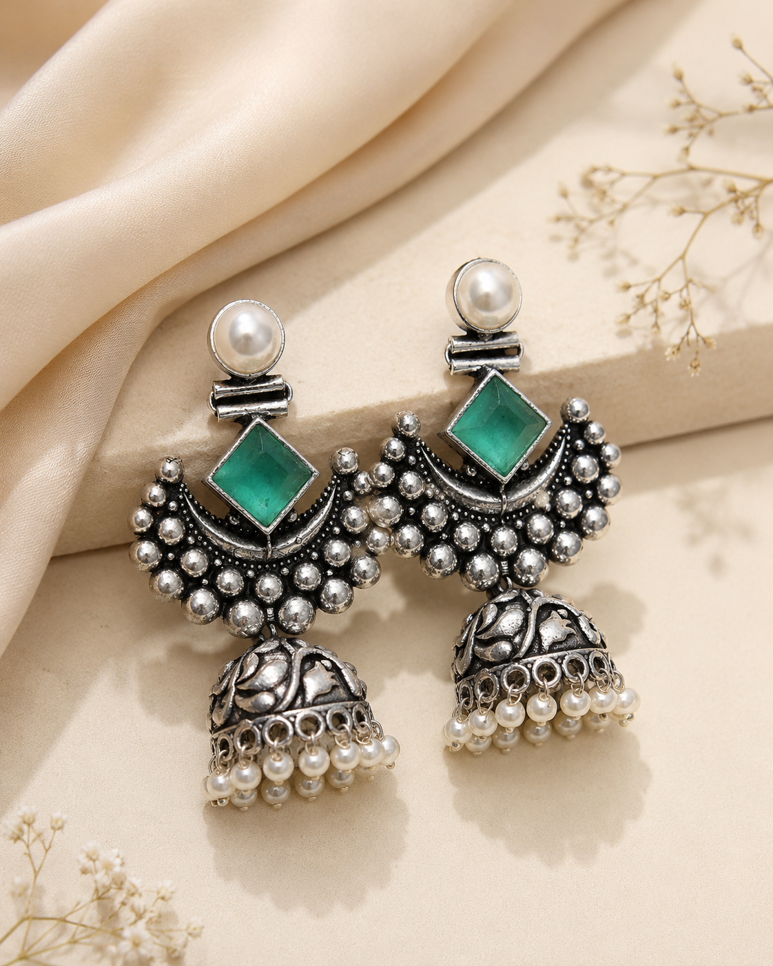 Oxidised Silver  Chandbali Jhumka Earrings | OLT85