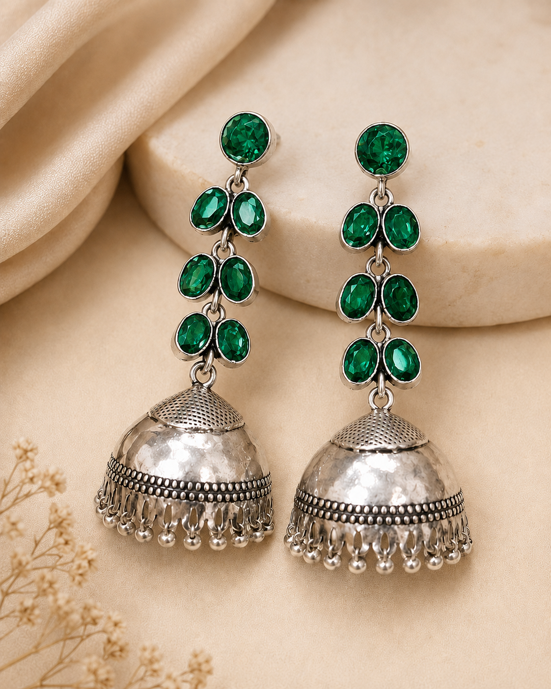 Oxidised Silver Amethyst Cascade Jhumka Earrings | OLT82