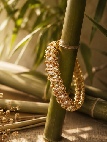 Gold CZ Marquise & Round Tennis Bracelet with CZ-Paved Arched Links | ONK225