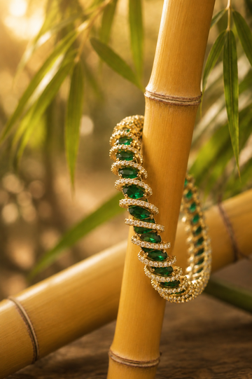 Gold CZ Emerald Marquise Tennis Bracelet with CZ-Paved Arched Links | ONK228