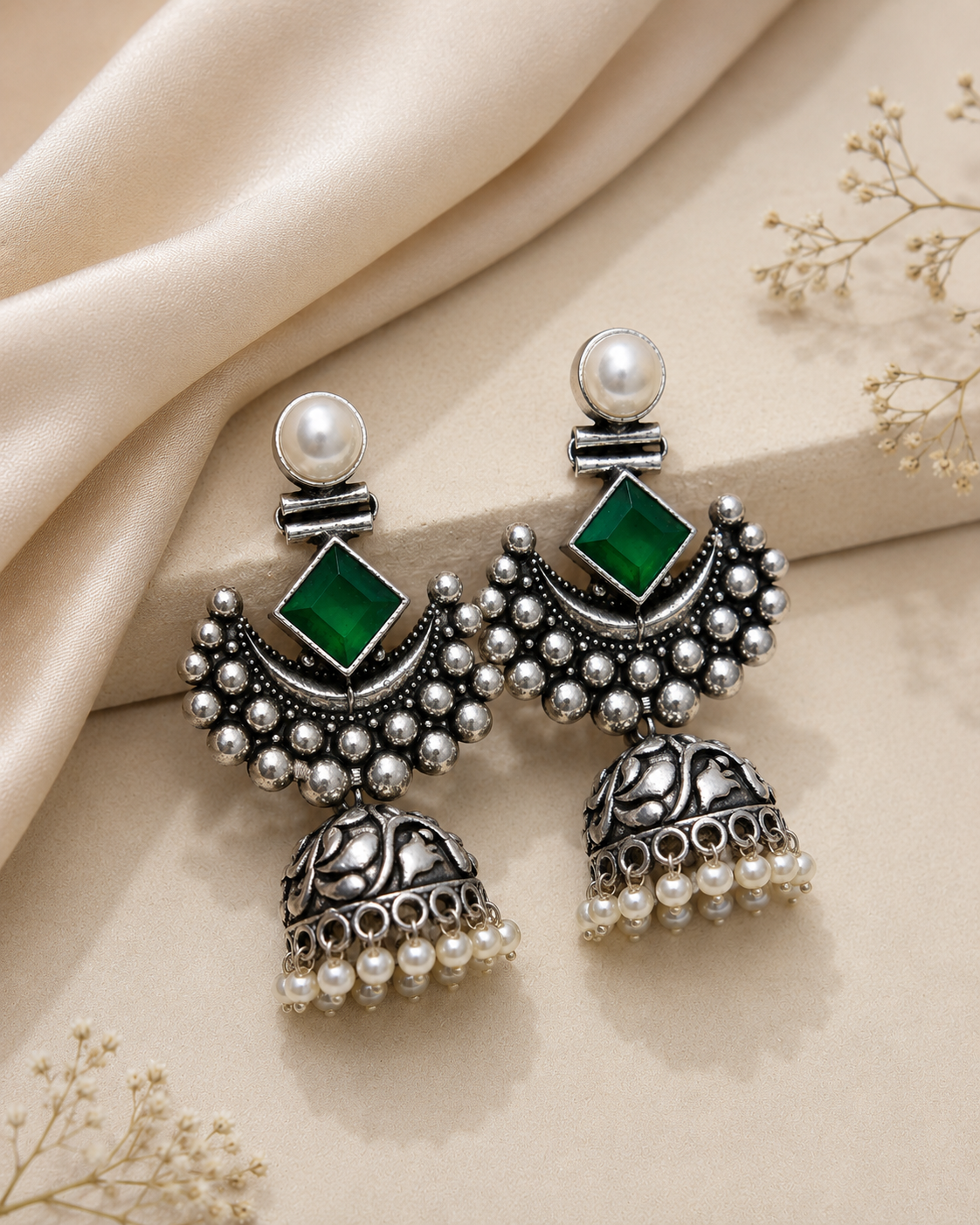 Oxidised Silver  Chandbali Jhumka Earrings | OLT85