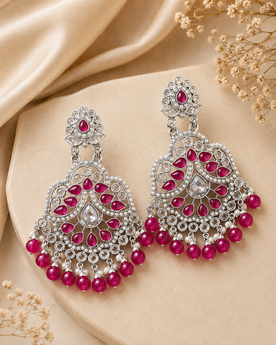 Silver Yellow Chalcedony Polki Chandbali Earrings | OLT142