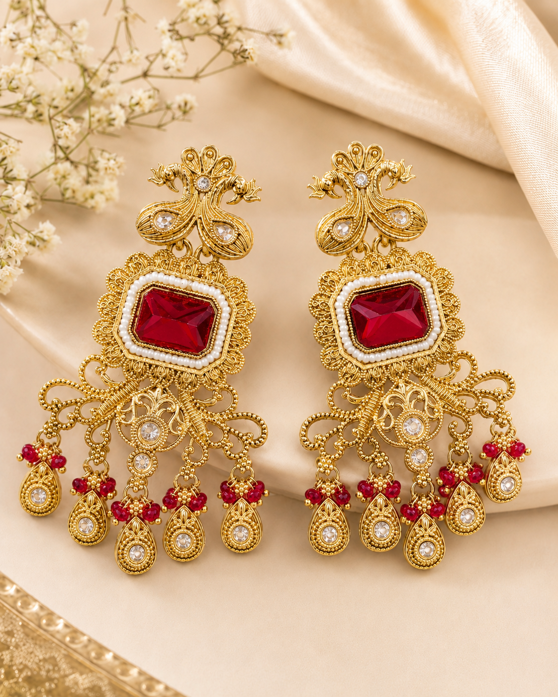 Antique Gold Black Onyx Filigree Chandelier Earrings | OLT137