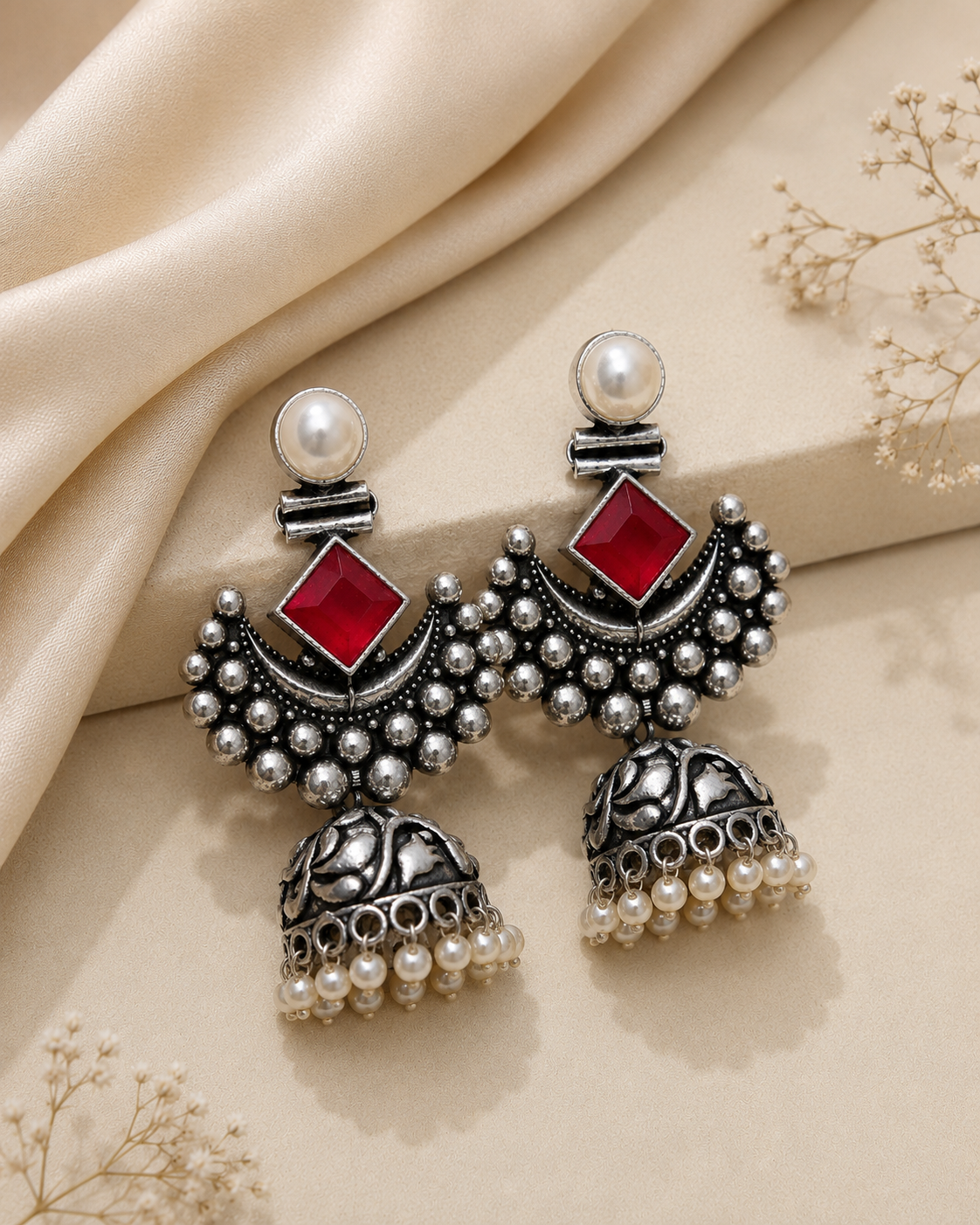 Oxidised Silver  Chandbali Jhumka Earrings | OLT85