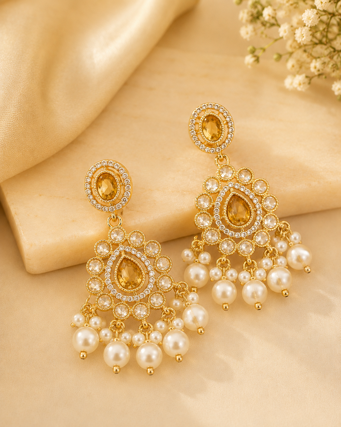 Gold Ruby Red Teardrop Polki Chandbali Earrings | OLT122