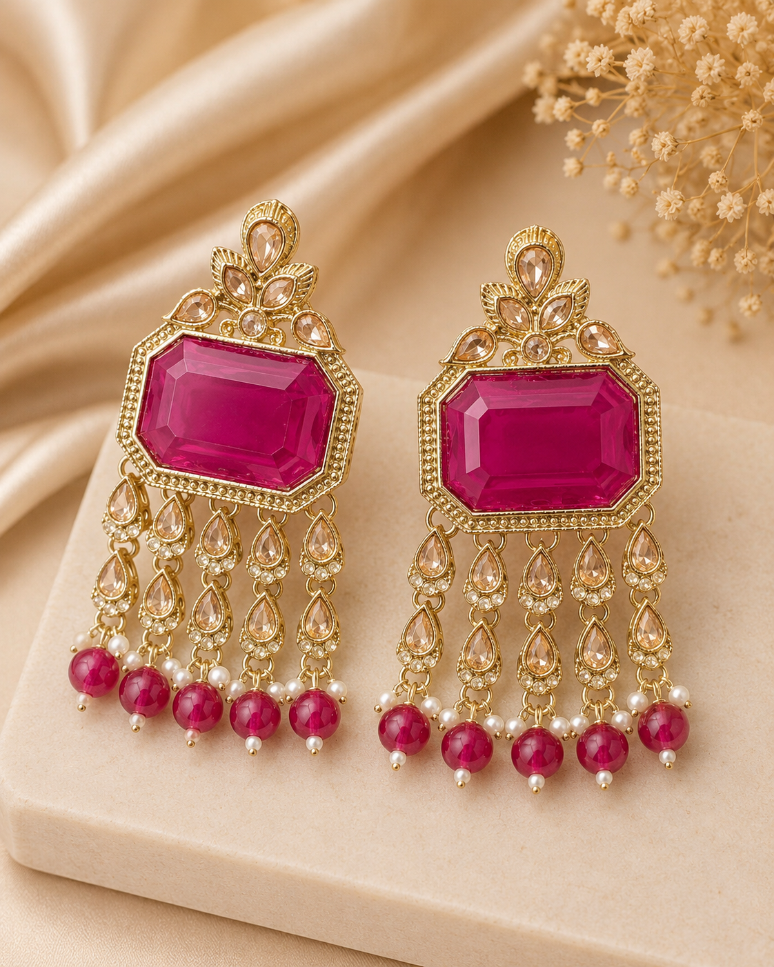 Antique Gold Yellow Chalcedony Polki Tassel Earrings | OLT146