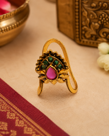 Antique Gold Ruby Emerald Finger Ring | ONK68