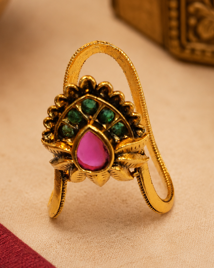 Antique Gold Ruby Emerald Finger Ring | ONK68