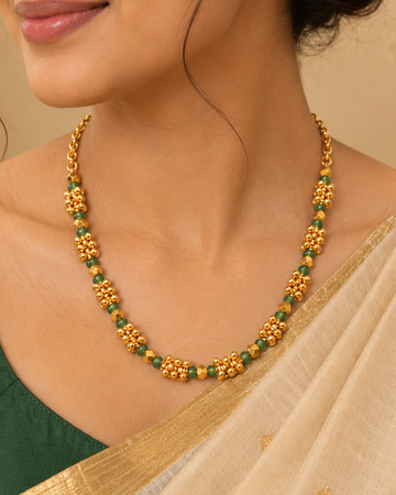 Gold Green Jade Bead Floral Cluster Necklace Set | ONK28