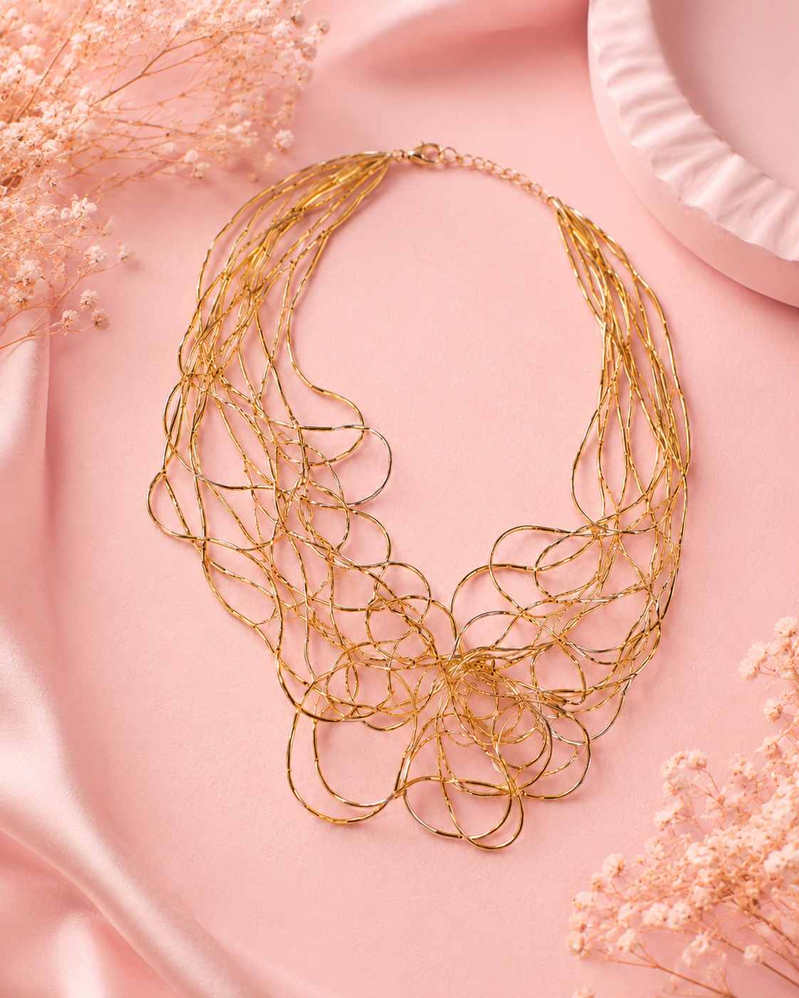 Gold Wire Multi-Strand Statement Necklace | S24120314
