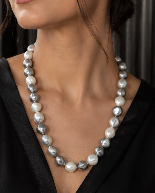 Two-Tone Baroque Pearl Necklace | White & Grey Freshwater Pearls | L2108294