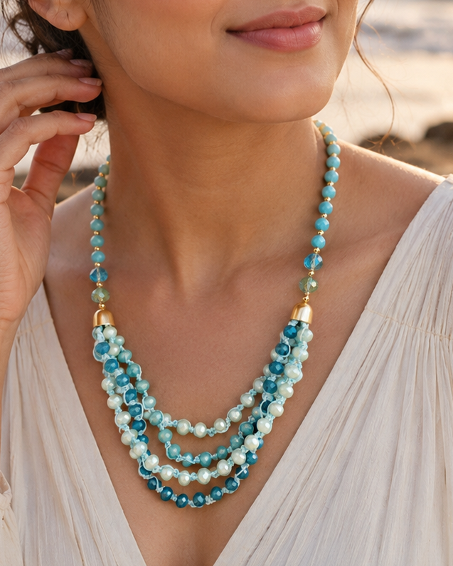 Multi-Strand Turquoise & Pearl Bead Necklace | S25038608