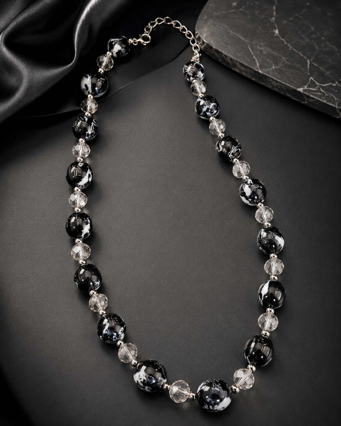 Black Onyx & Clear Crystal Bead Necklace | L2108297