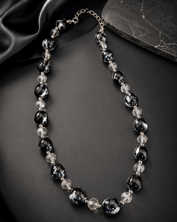Black Onyx & Clear Crystal Bead Necklace | L2108297
