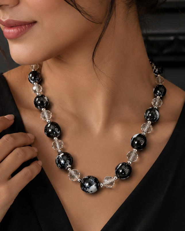 Black Onyx & Clear Crystal Bead Necklace | L2108297