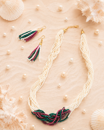 Braided Seed Bead Necklace Set with Tassel Earrings | T302616946