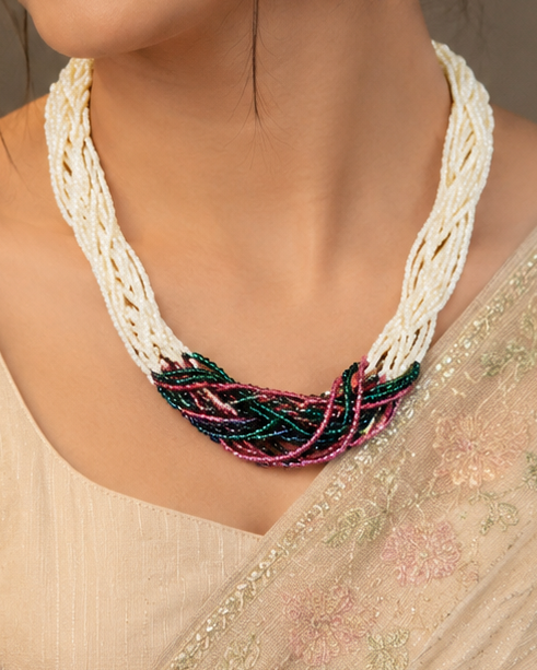 Braided Seed Bead Necklace Set with Tassel Earrings | T302616946