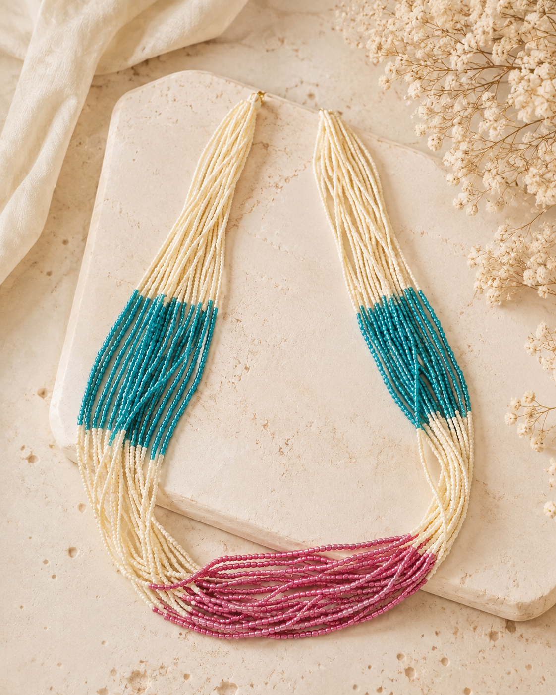 Colour Block Multi-Strand Seed Bead Necklace | LL108495