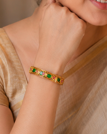 Gold Emerald Marquise Kemp Bangle- Pattern 4 | ONK123