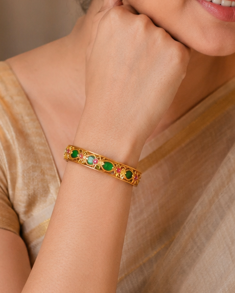 Gold Emerald Marquise Kemp Bangle- Pattern 4 | ONK123
