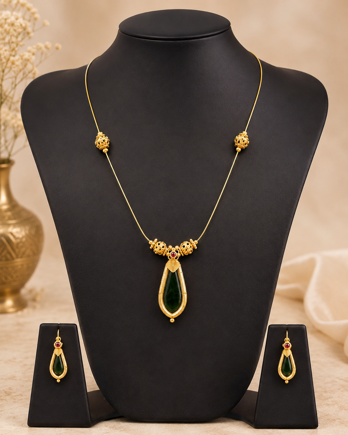 Gold Emerald Invisible  Necklace Set | ONK1