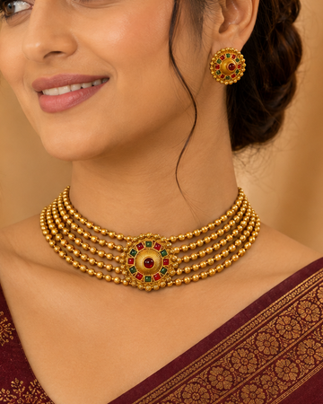 Antique Gold Twisted Rope Choker Set  | ONK117