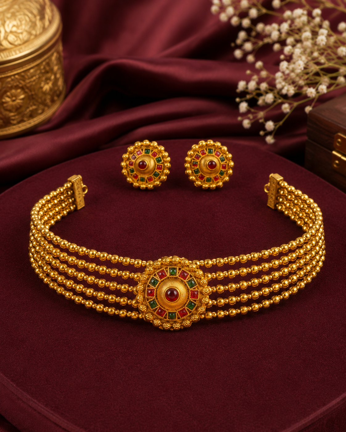 Antique Gold Twisted Rope Choker Set  | ONK117