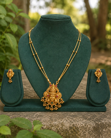 Antique Gold Nakshi Mukhambika Goddess Face Pendant Long Necklace Set | OL99