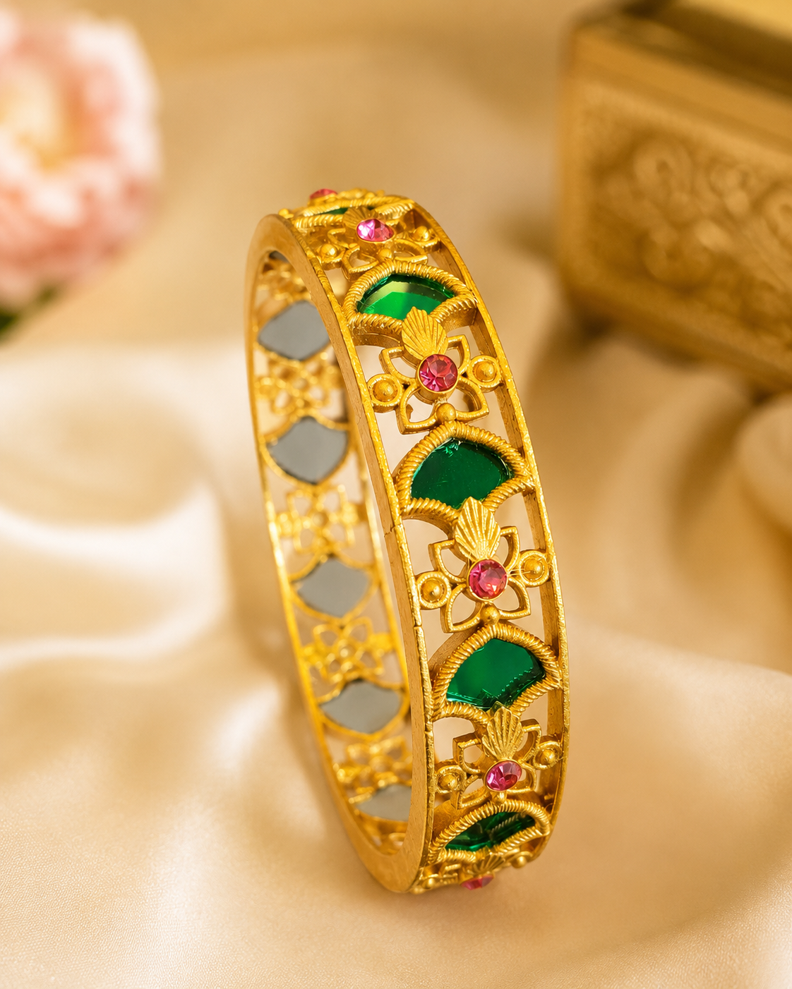 Gold Emerald Arch Kemp Mirror Bangle-Pattern 1 | ONK123