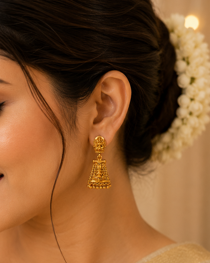 Antique Gold Lakshmi Gopuram Temple Tower Earrings | OL212