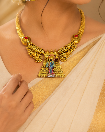 Antique Gold Meenakari Tirupati Balaji Gopuram Temple Necklace Set | OL76