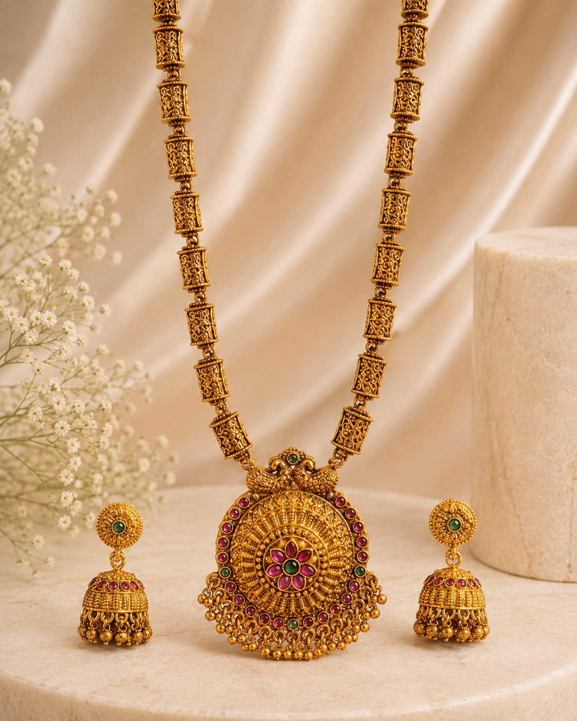 Antique Gold Ruby Emerald Long Haram -Pattern 8 | ONK14