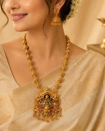 Antique Gold Goddess Pendant Granule Ball Long Haram Set - Pattern 2 | OL145