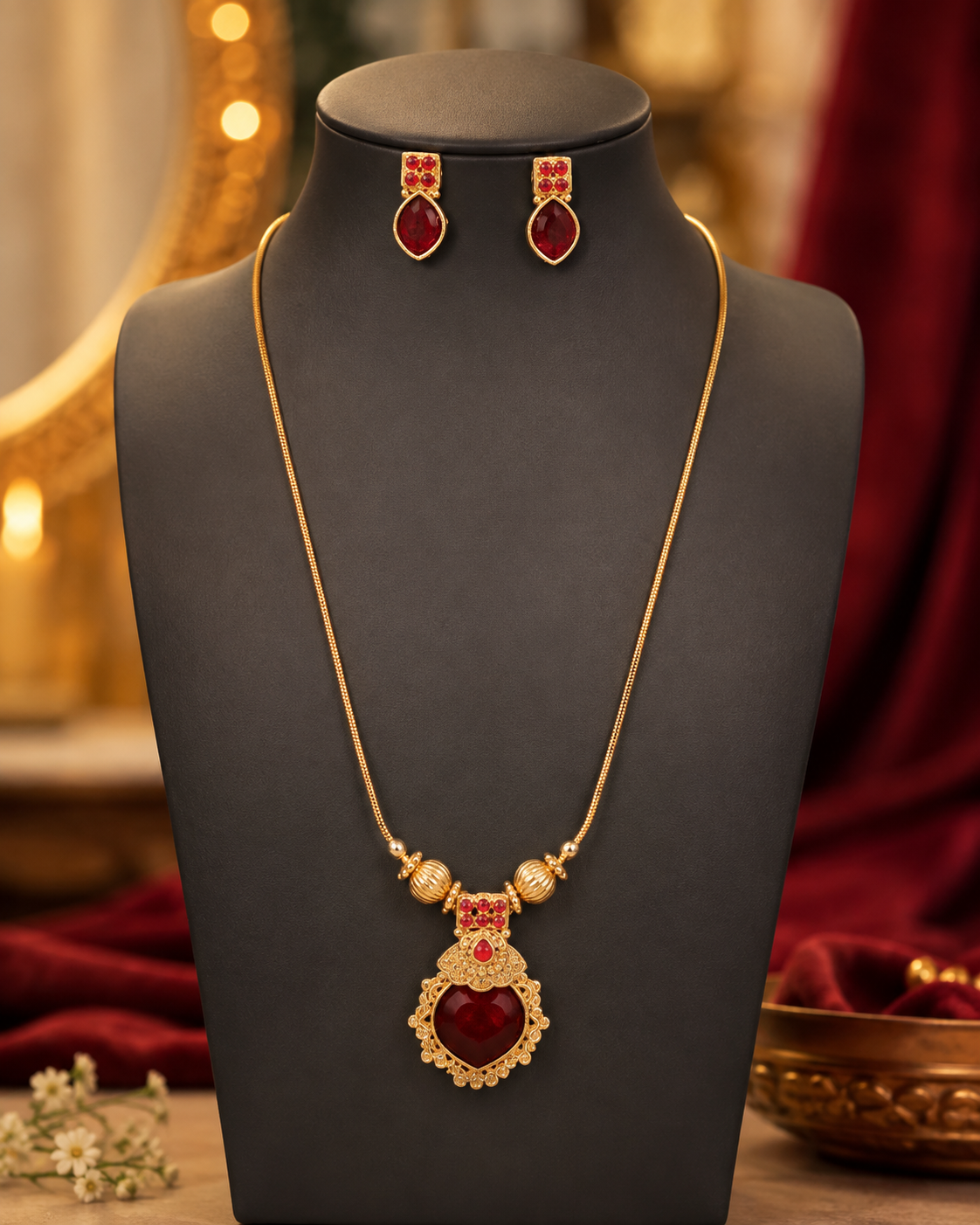 Gold Red , Snake Chain Necklace Set | L15019