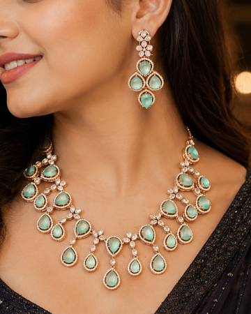Rose Gold Mint Green Teardrop Necklace Set | L7665