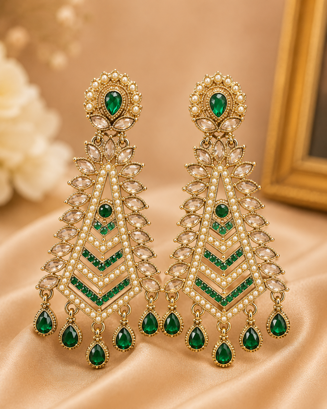 Gold Pastel Pink Chalcedony Chevron Tassel Earrings | OLT109