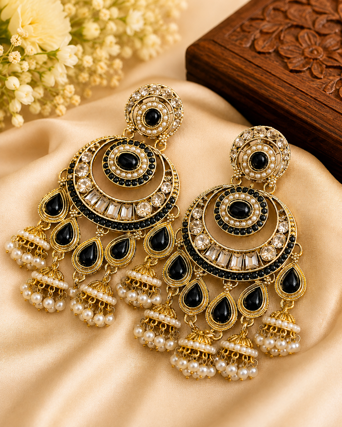Gold Amethyst Purple Double Disc Chandbali Jhumka Earrings | OLT126