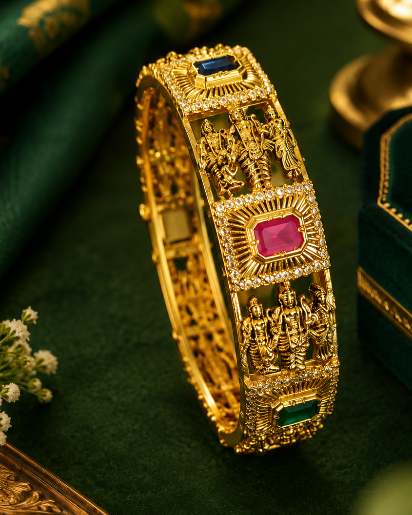Antique Gold Ram Parivar Temple Bangle | ONK267