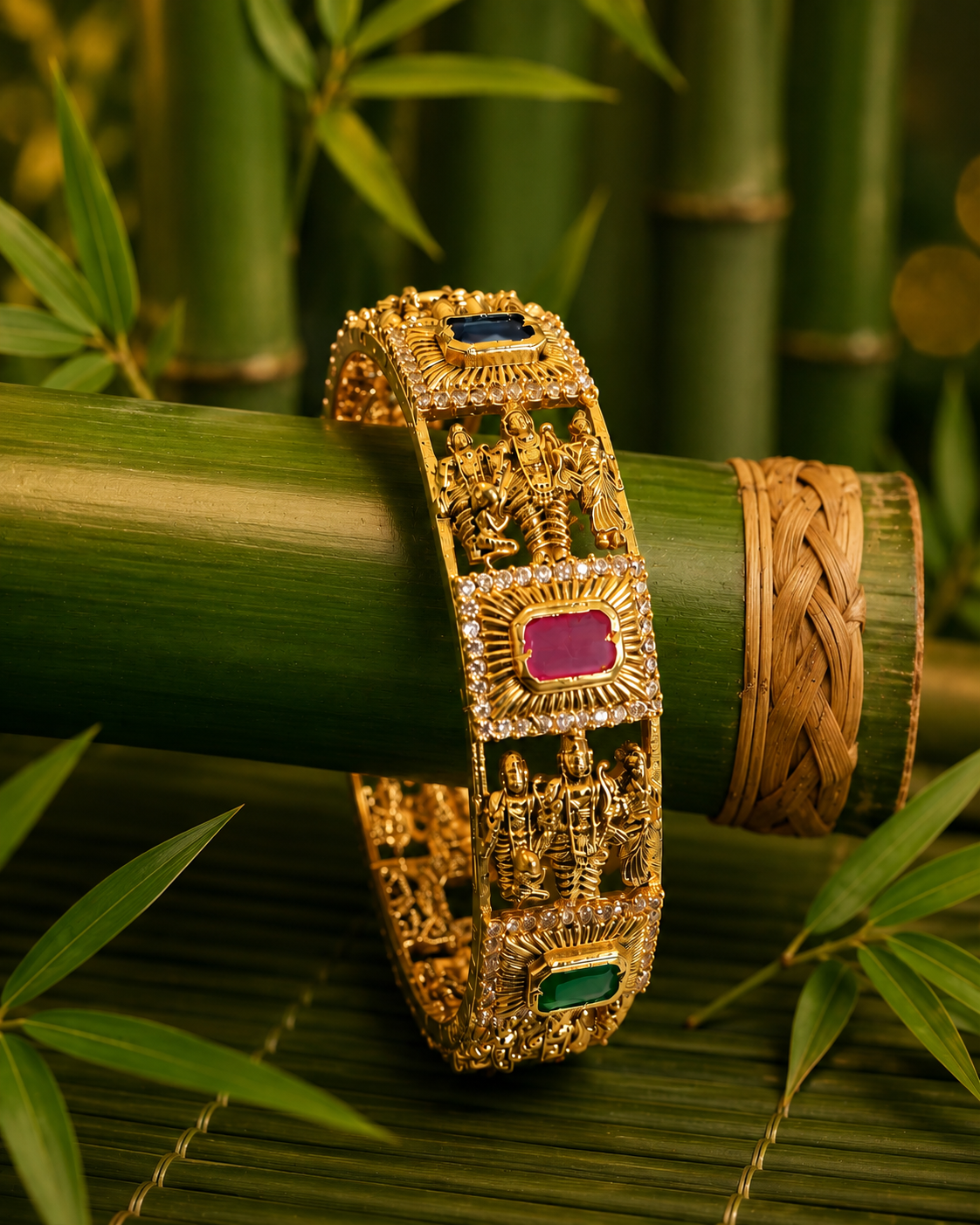 Antique Gold Ram Parivar Temple Bangle | ONK267