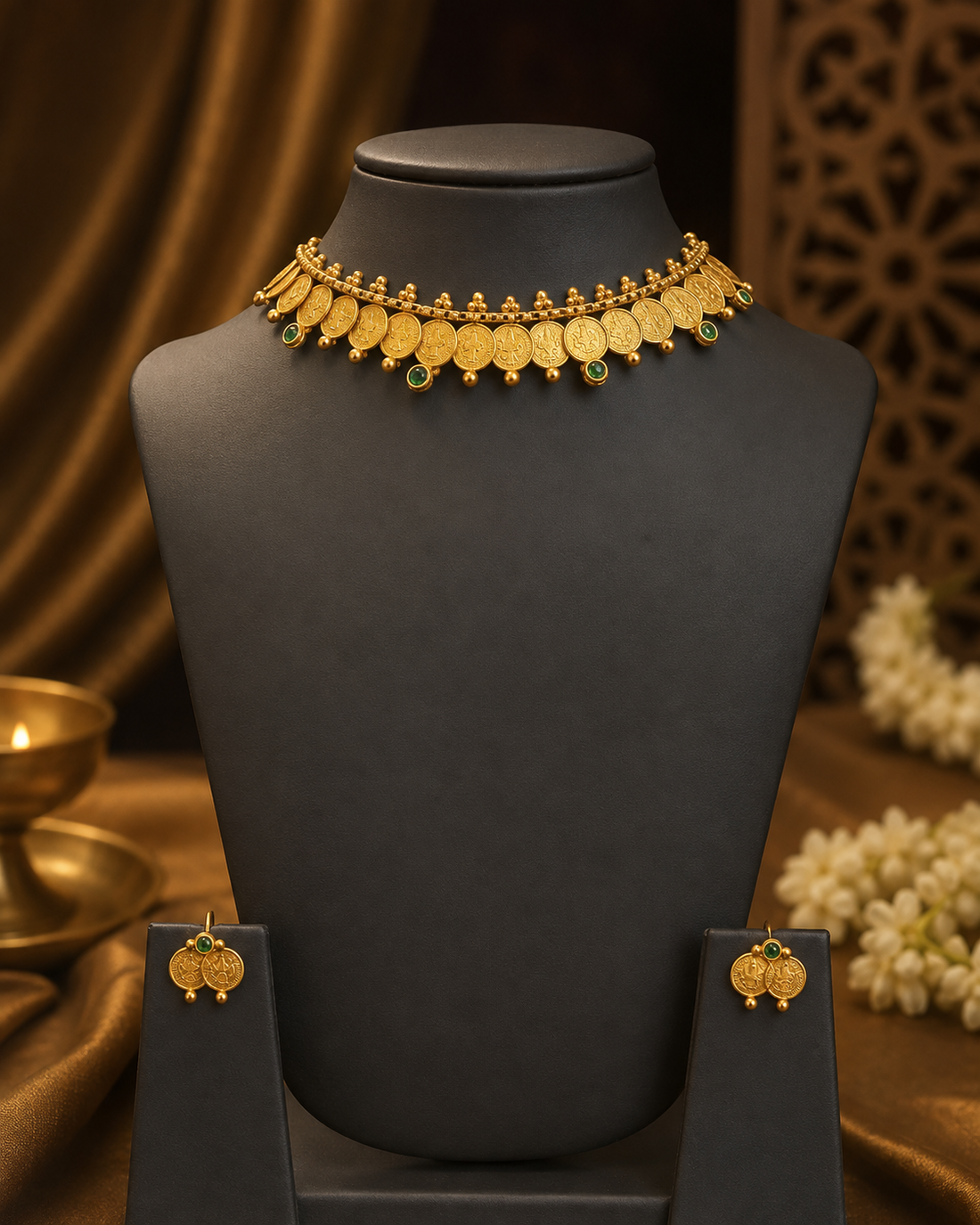 Antique Gold Lakshmi Coin Choker Necklace Set | OLDZN18