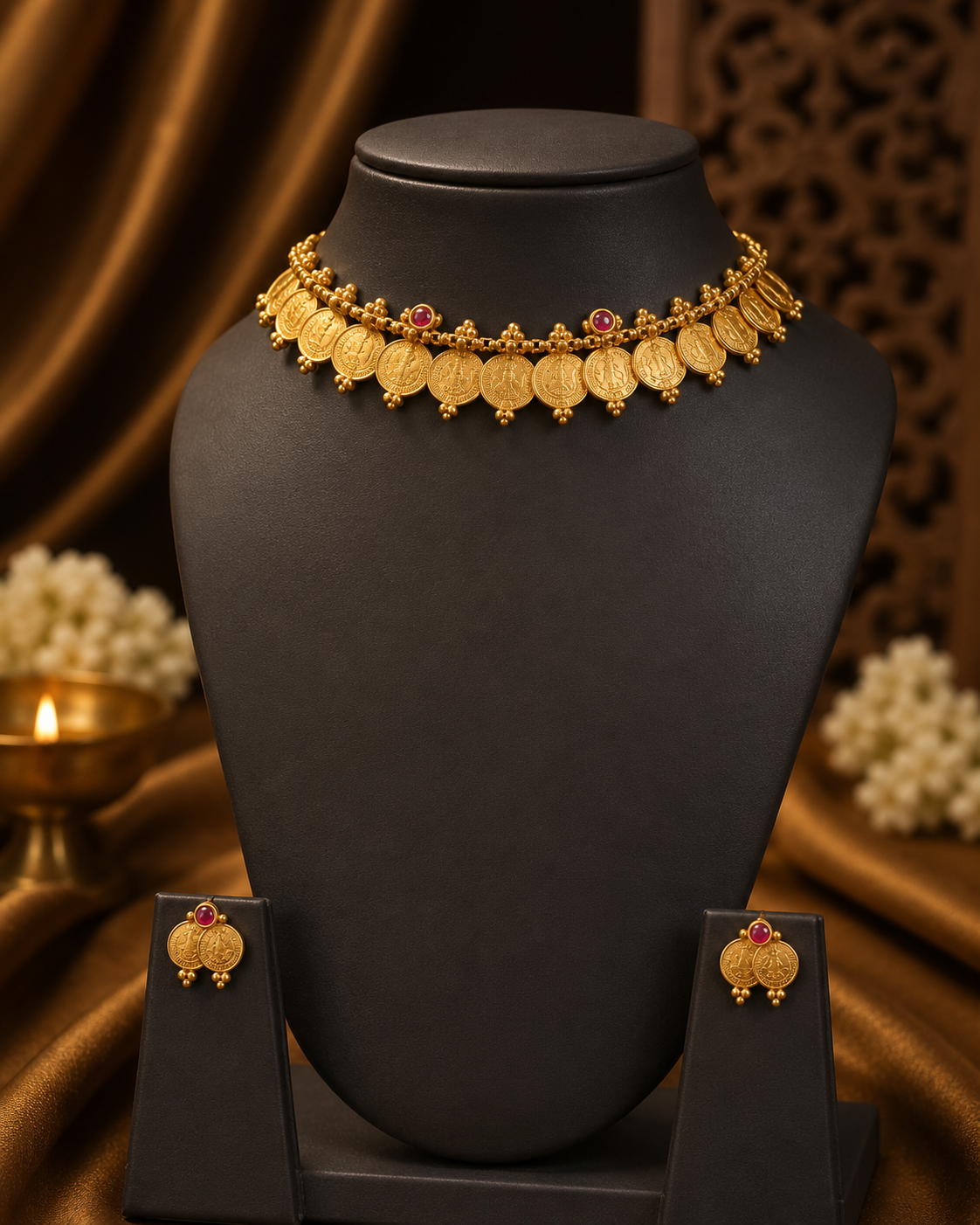 Antique Gold Lakshmi Coin Choker Necklace Set | OLDZN18