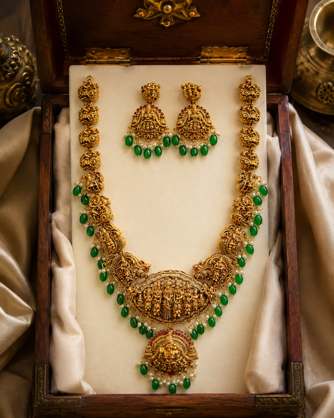 Antique Gold Ram Parivar Nakshi Long Haram Necklace Set | ONK237
