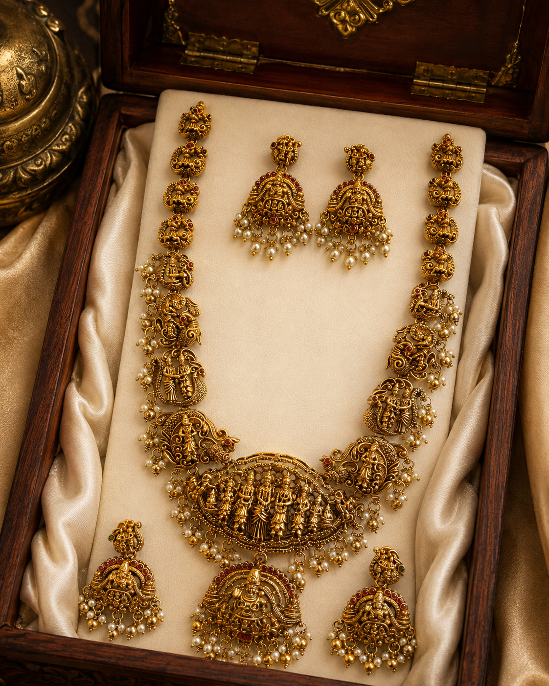 Antique Gold Ram Parivar Nakshi Long Haram Necklace Set | ONK237