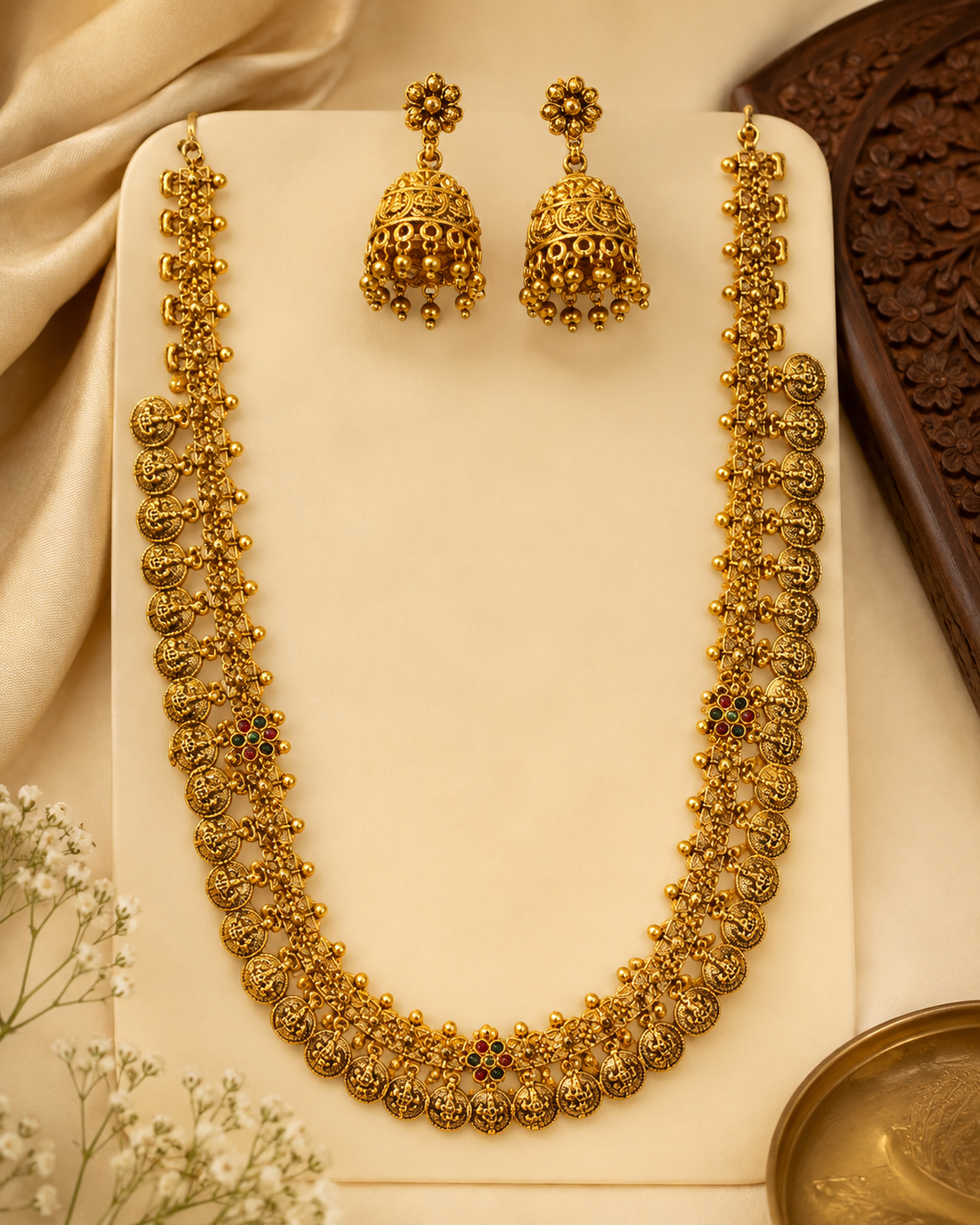Antique Gold Coin Long Haram Necklace Set | ONK273