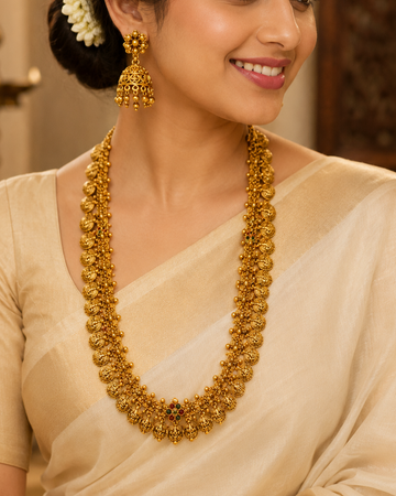 Antique Gold Coin Long Haram Necklace Set | ONK273