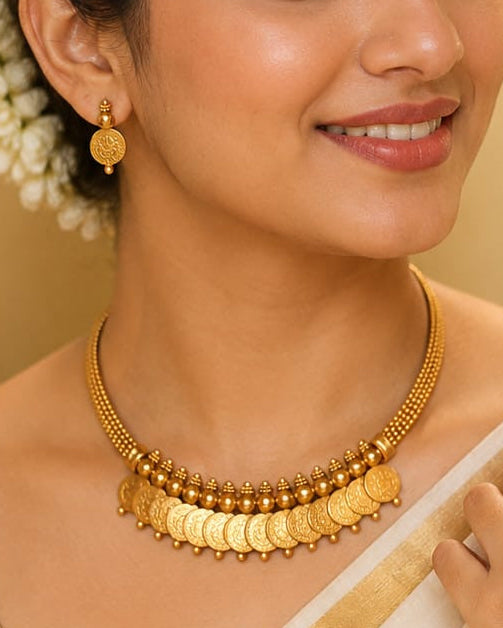 Antique Gold Kasu Lakshmi Coin Choker Necklace Set | OL137
