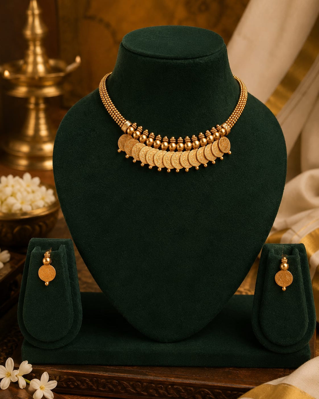 Antique Gold Kasu Lakshmi Coin Choker Necklace Set | OL137